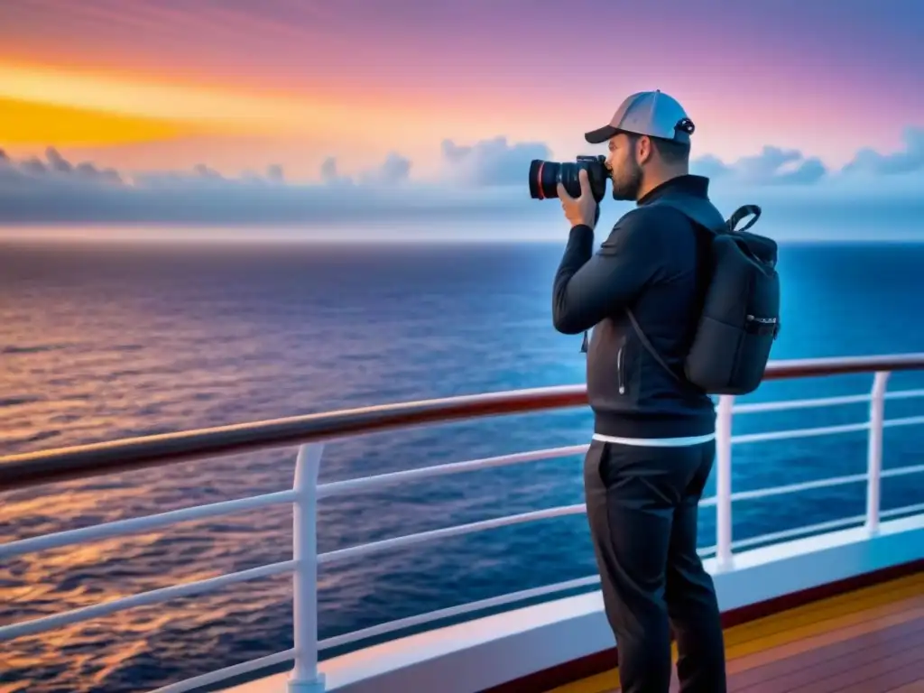 Un fotógrafo profesional en cruceros captura la magia de un atardecer en alta mar