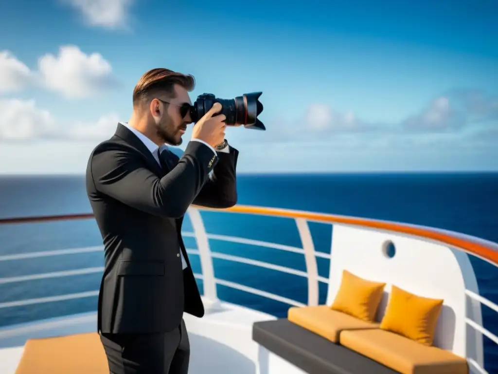 Un fotógrafo profesional capturando momentos en un lujoso crucero