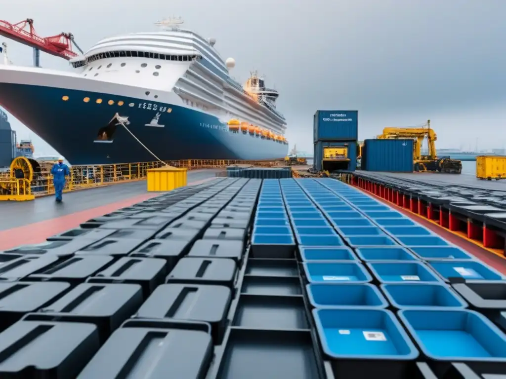 Un futuro sostenible: un crucero en un puerto con avanzada maquinaria de reciclaje