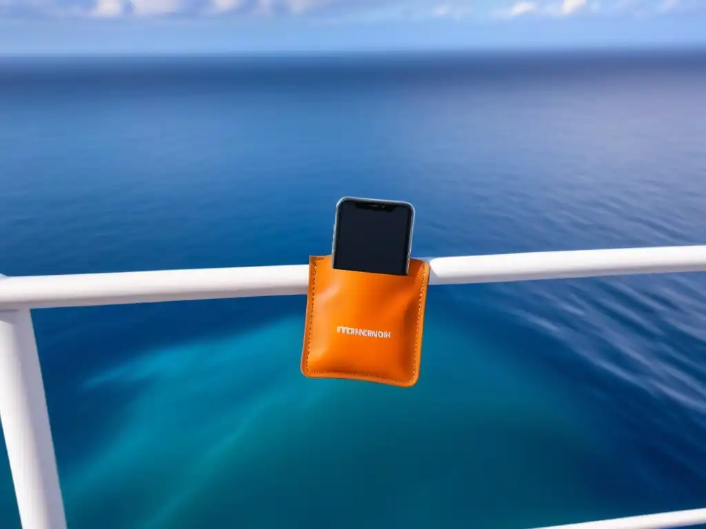 Gadgets imprescindibles para crucero: bolsa resistente al agua con smartphone y mapa de navegación en cubierta