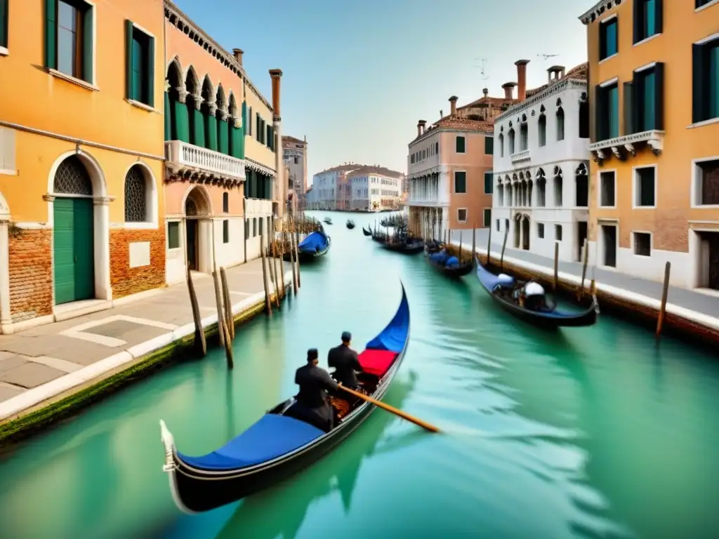 Góndolas deslizándose por los canales de Venecia, en una mañana tranquila