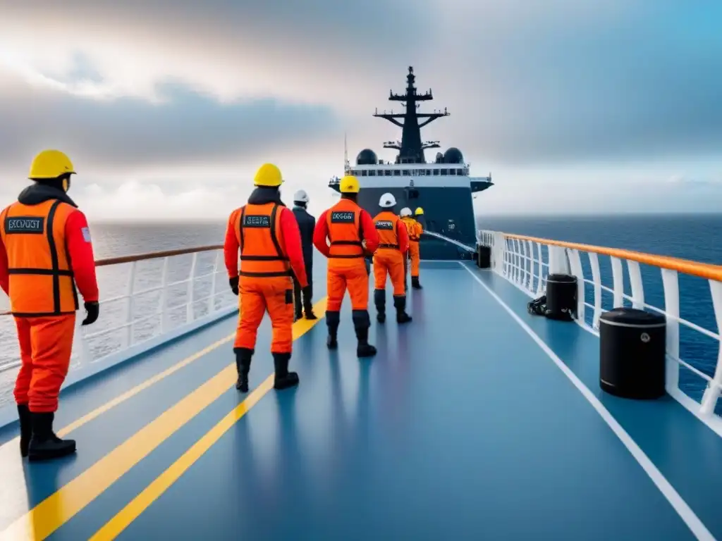 Un grupo de tripulación de cubierta en capacitación avanzada, practicando maniobras precisas en un moderno barco bajo supervisión experta