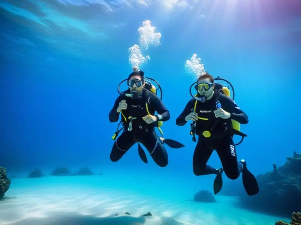 Un grupo diverso con discapacidades, buceando con equipo adaptado en un mar azul