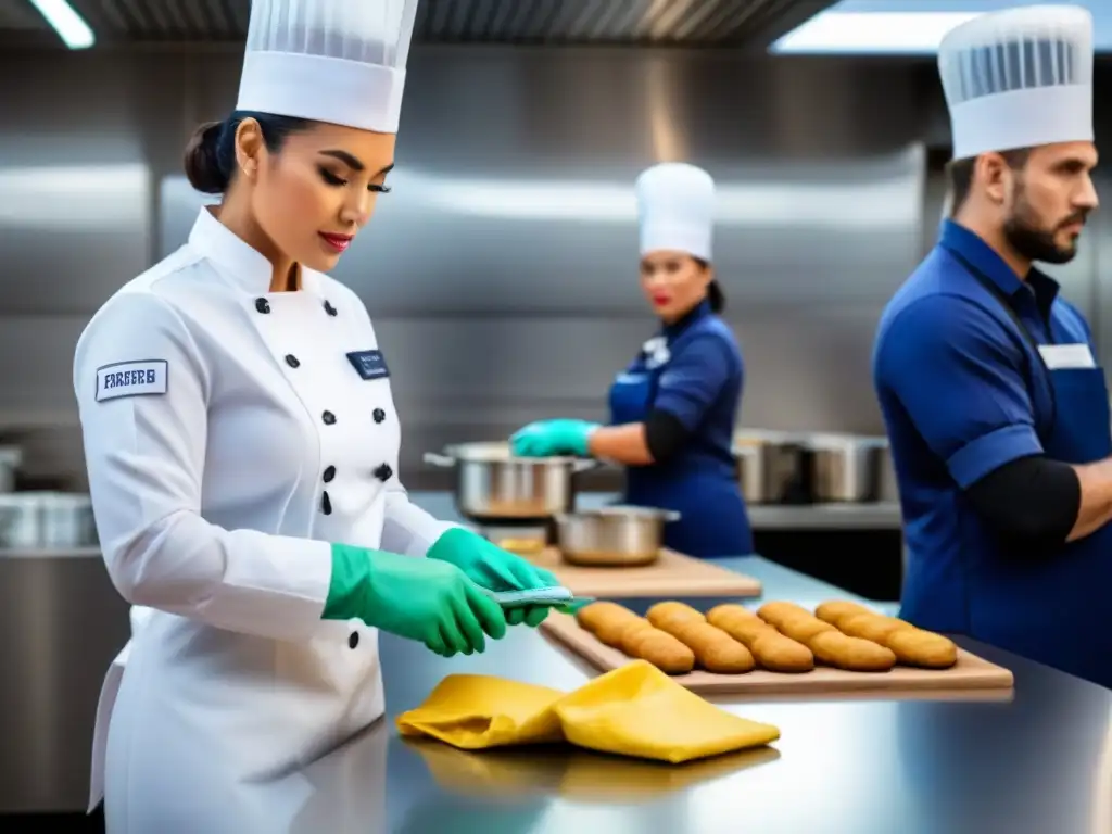 Un grupo diverso de empleados de cruceros atentos en una capacitación sobre medidas seguridad alimentaria cruceros