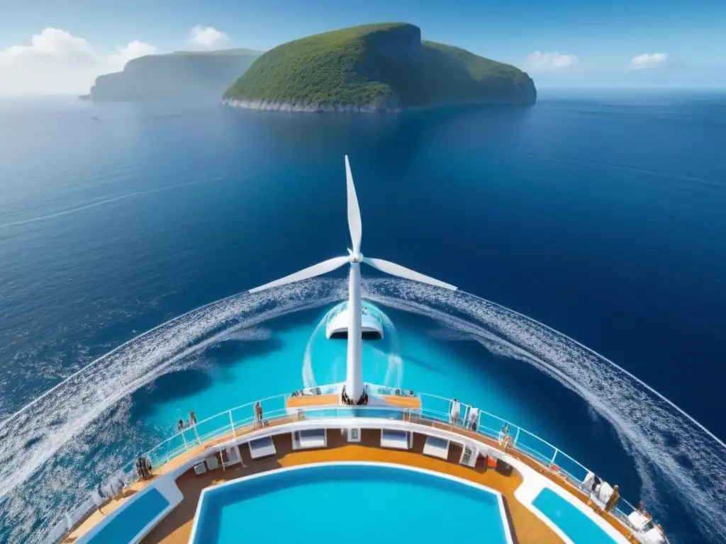 Crucero eco-friendly: viajeros sostenibles en armonía con la vida marina Un grupo diverso de viajeros disfruta de actividades sostenibles en un crucero ecoamigable, promoviendo el turismo sostenible en cruceros marítimos