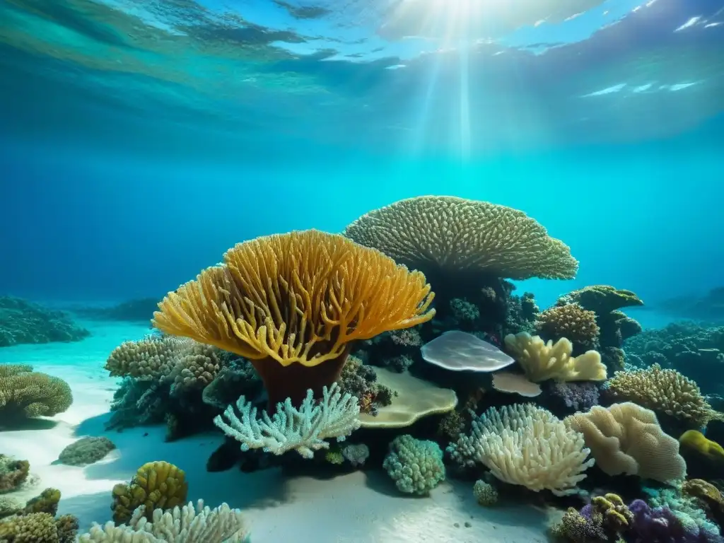 Una hermosa fotografía de arrecifes de coral vibrantes en aguas turquesas