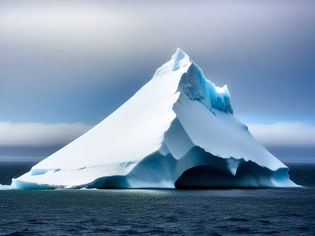 Un iceberg majestuoso brilla bajo el sol en aguas vírgenes, con pingüinos nadando