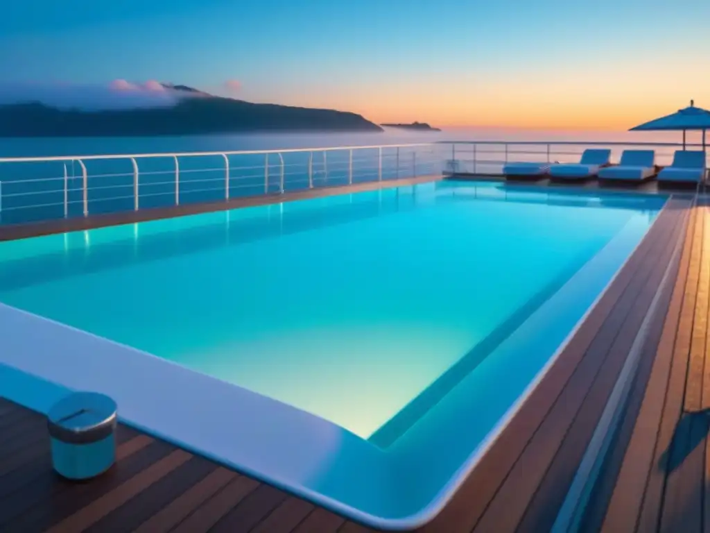 Idílico atardecer en la piscina de un crucero de lujo, escenario perfecto para torneos de natación