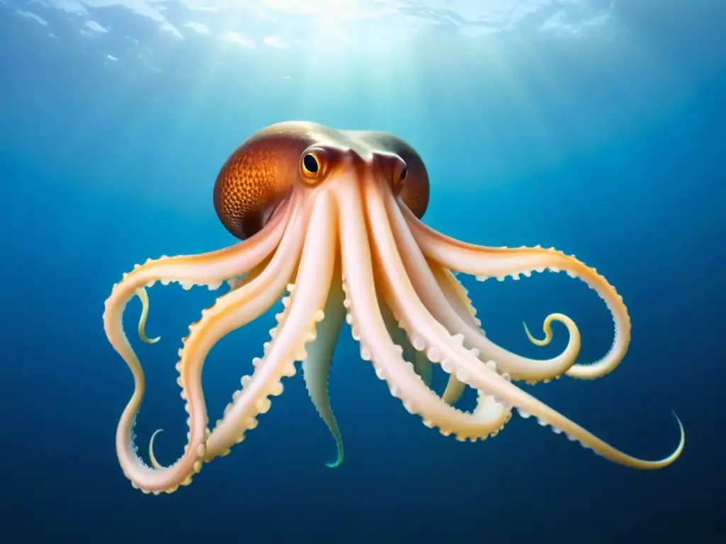 Imagen fascinante de un calamar gigante nadando grácilmente en aguas profundas, capturando la belleza de Fotografiar Calamares Gigantes en Cruceros
