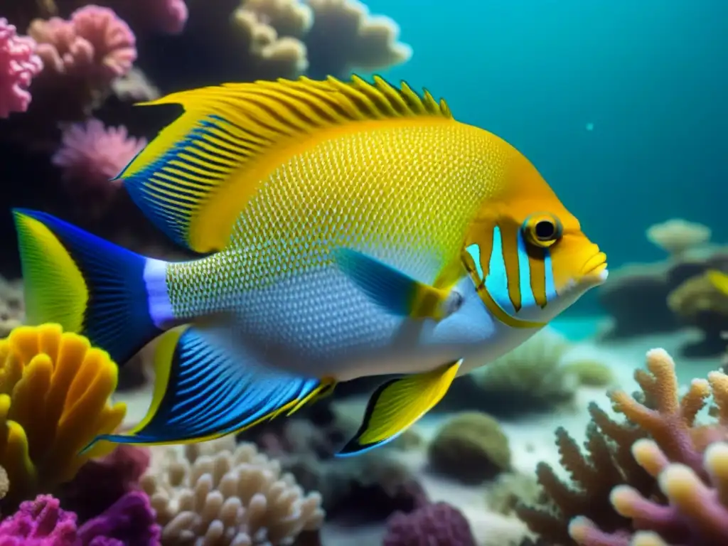 Impacto cruceros ecosistemas marinos: Arrecife de coral vibrante con peces coloridos nadando pacíficamente bajo el agua cristalina