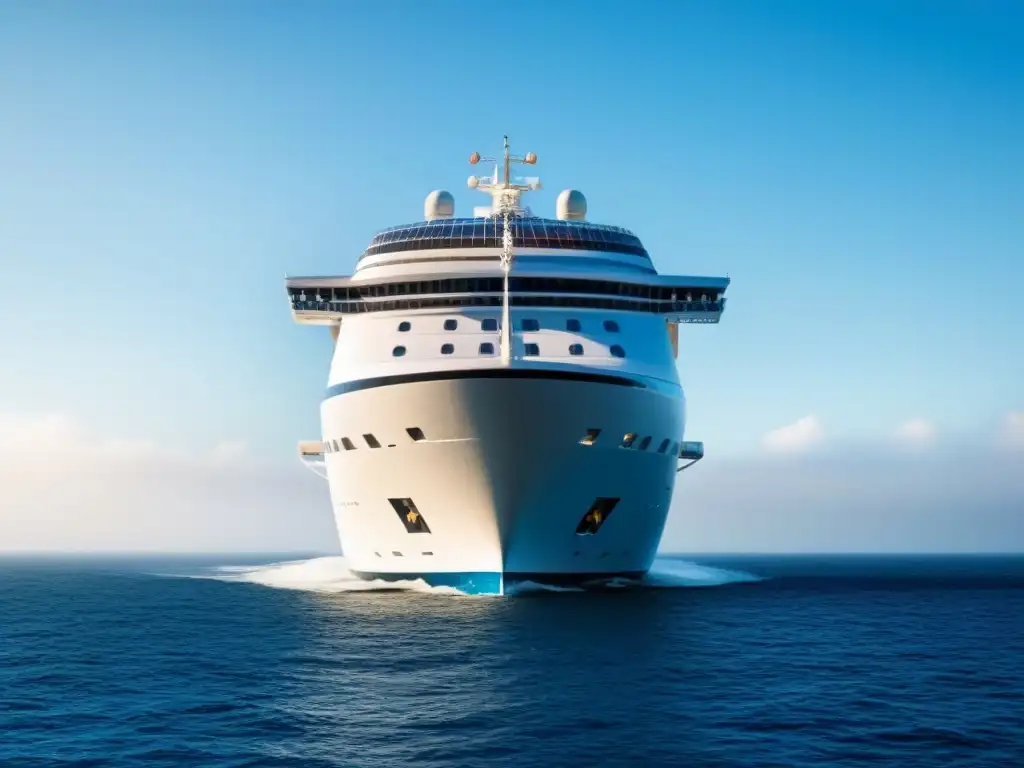 Imponente crucero transoceánico surcando el vasto mar azul, reflejando aislamiento y cultura