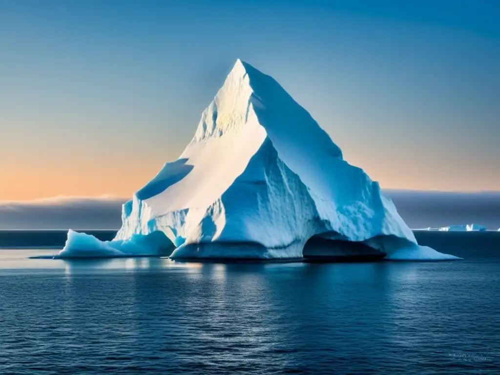 Imponente iceberg en el Ártico bajo el sol de medianoche, reflejando la calma polar