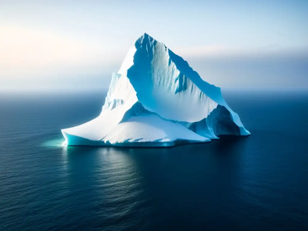 Imponente iceberg derritiéndose en el océano, simbolizando el impacto del cambio climático en rutas de crucero