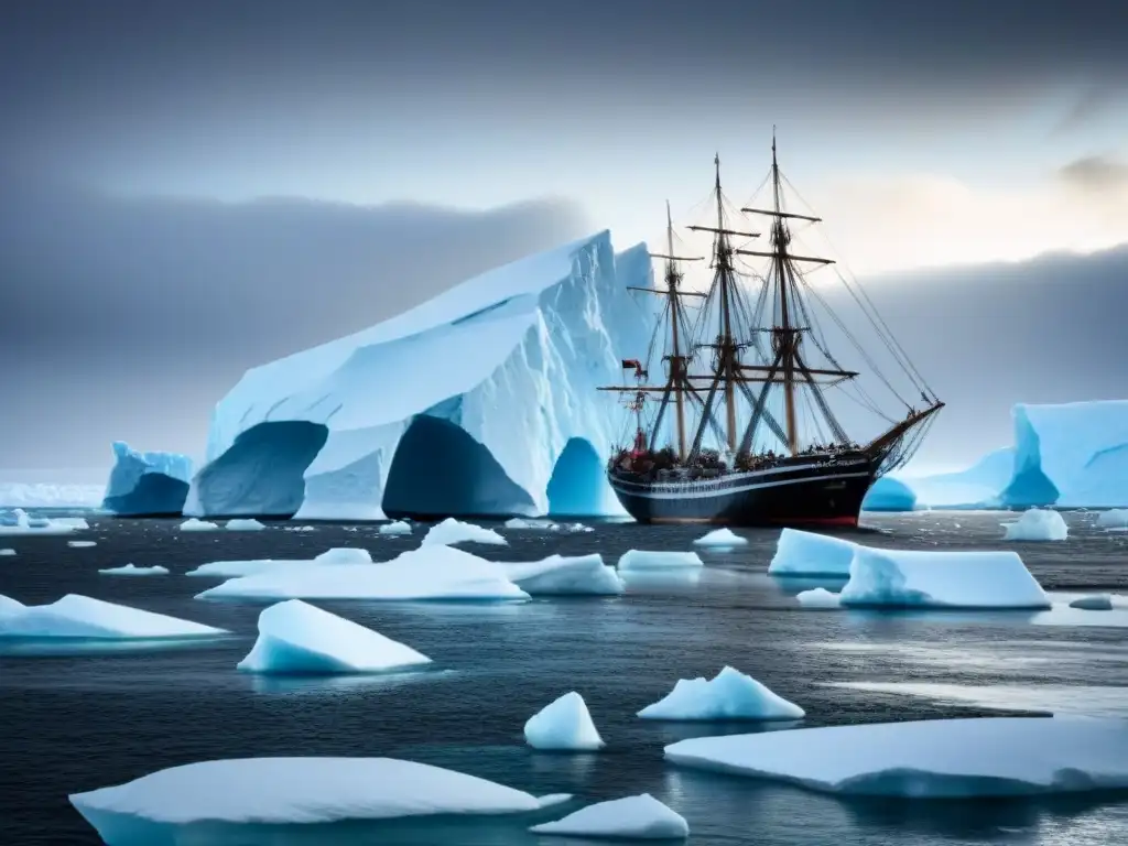 Imponente imagen de la Endurance atrapada en el hielo, reflejando la supervivencia en la Antártida de Ernest Shackleton