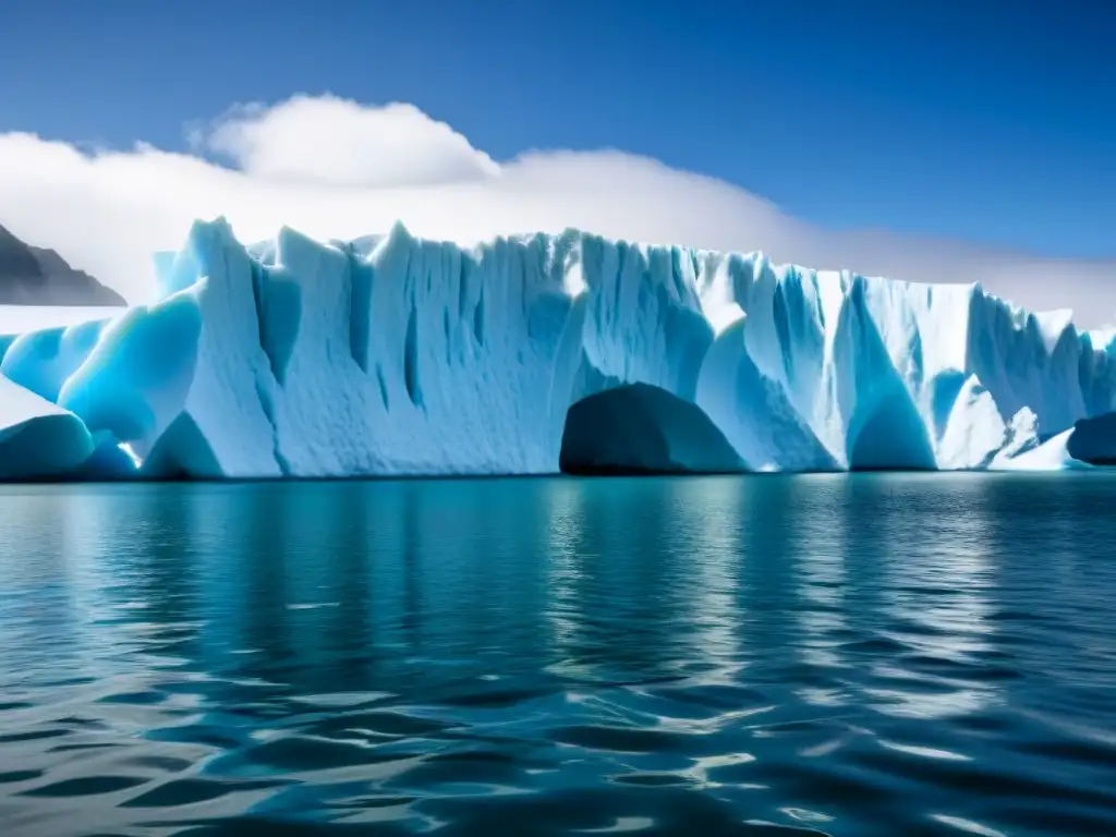 El imponente impacto del cambio climático: majestuoso glaciar desprendiéndose en el mar, bajo un cielo azul