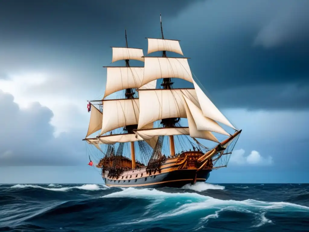 Imponente HMS Endeavour de James Cook navegando en mares del sur