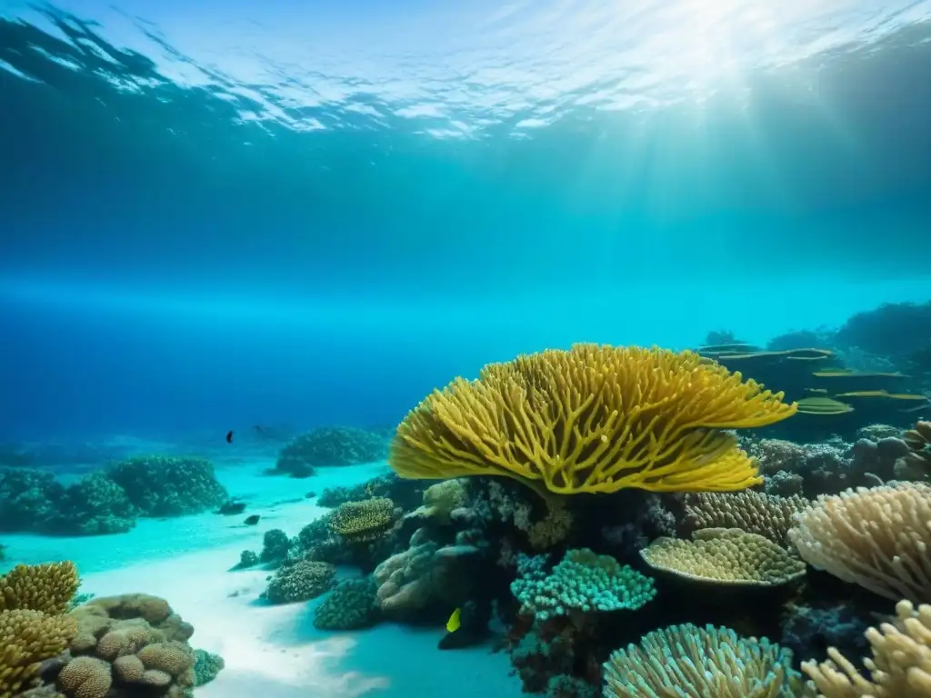 Un impresionante arrecife de coral con peces coloridos en un mar turquesa