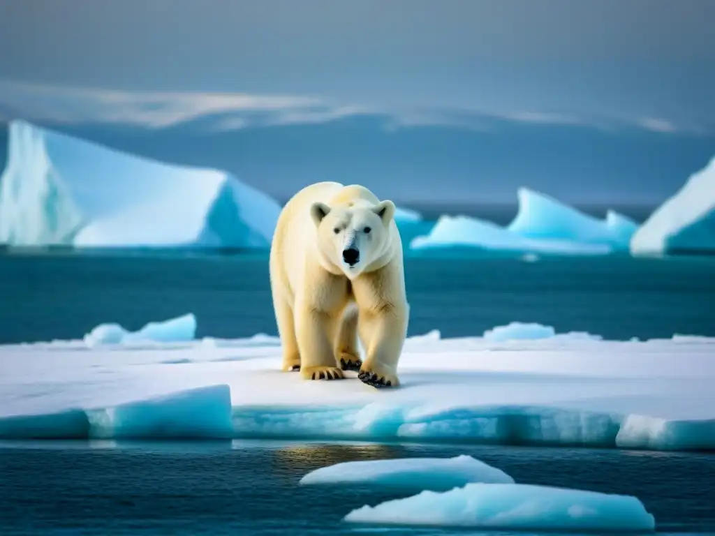 Impresionante oso polar en paisaje ártico helado, iluminado por luz etérea