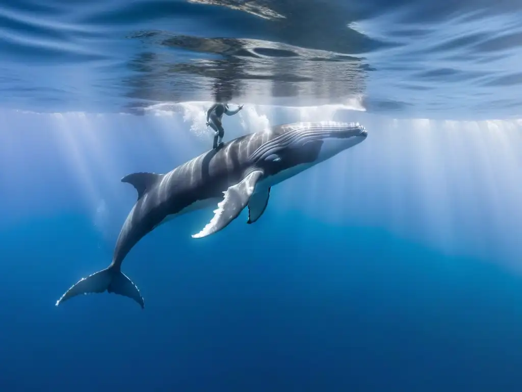 Un inolvidable encuentro de snorkel con ballenas experiencia: la serenidad del snorkelista y la majestuosidad de la ballena en el fondo marino