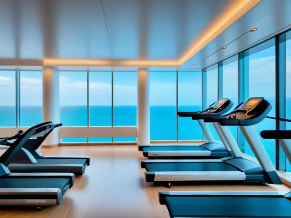 Instalaciones deportivas en cruceros: Gimnasio de lujo moderno con vista al mar y máquinas de última generación