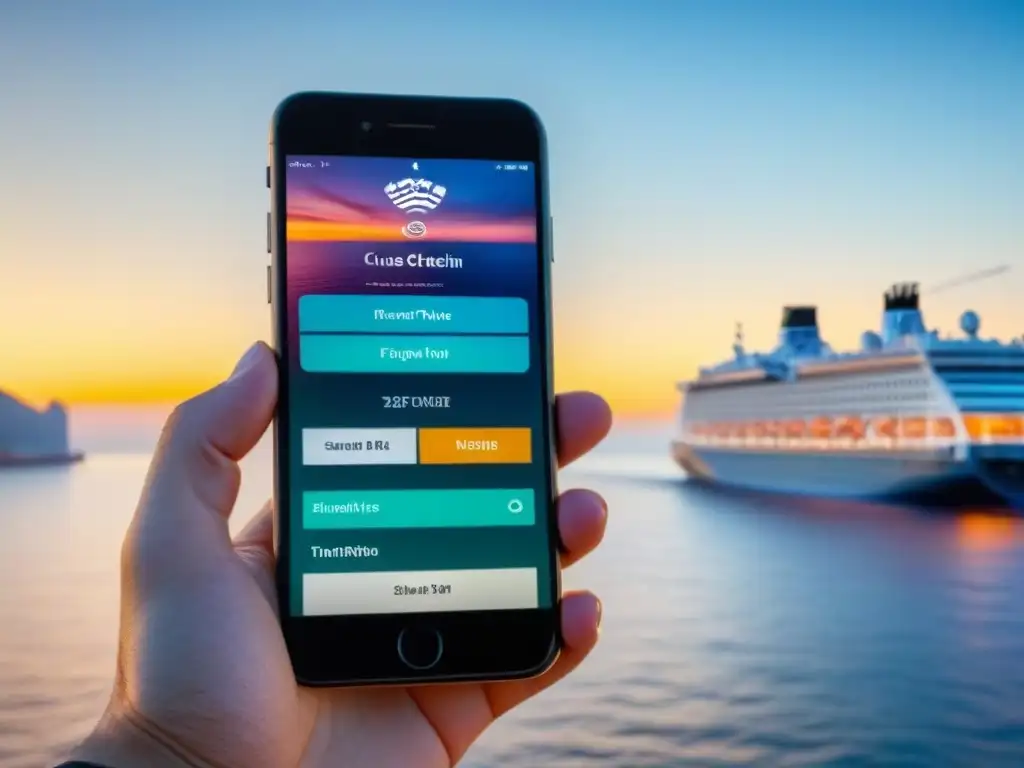 Interfaz de app para check-in de crucero: minimalista y detallada Interfaz moderna de app para checkin online de cruceros en smartphone