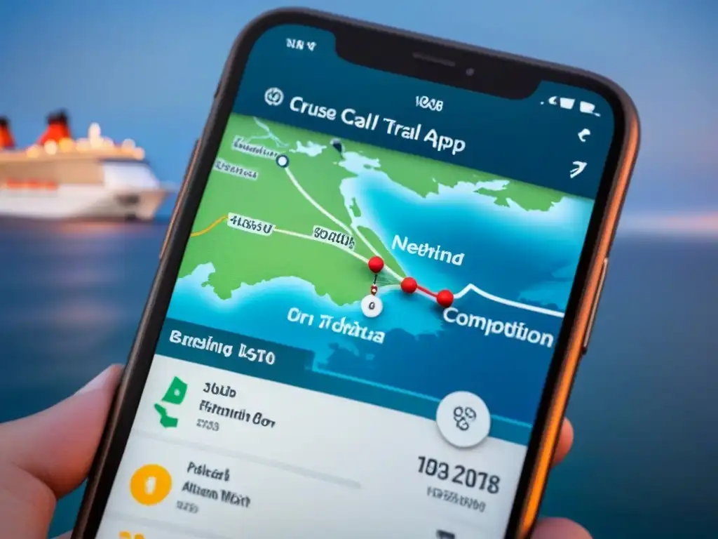 Interfaz moderna de app de seguimiento de crucero en smartphone