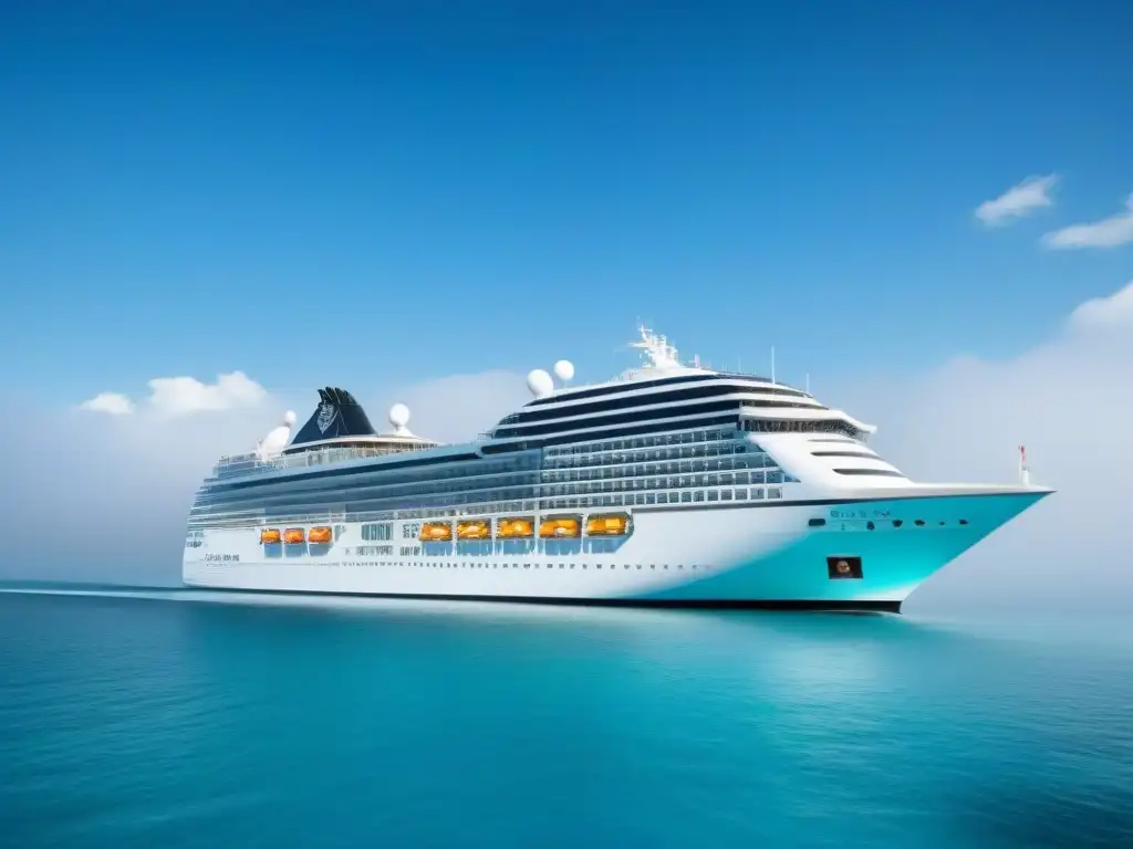 Inversiones exitosas en cruceros: un elegante y futurista barco de crucero navegando en aguas cristalinas bajo un cielo despejado