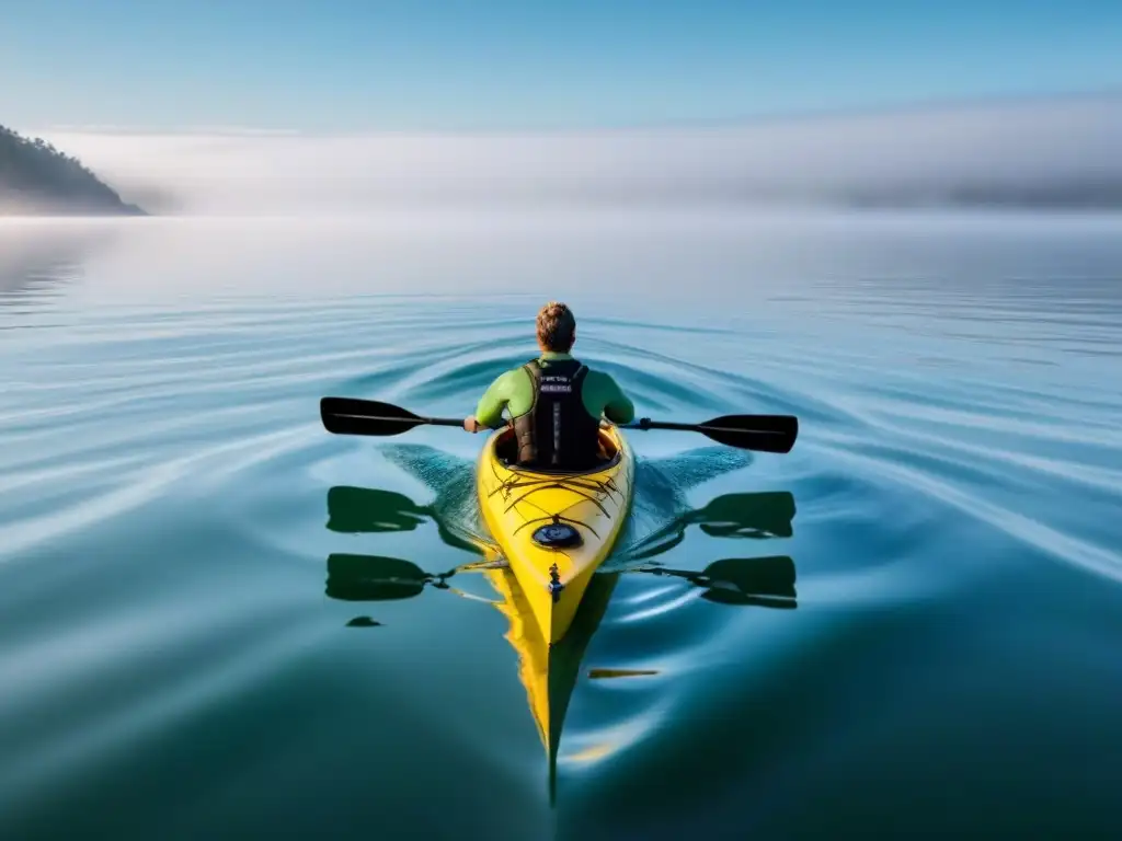 Un kayak minimalista en aguas cristalinas bajo un cielo despejado