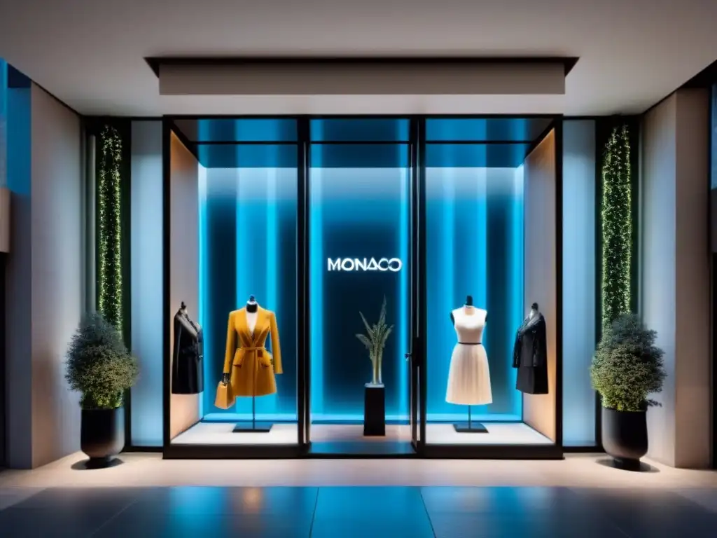 Una lujosa boutique moderna en Mónaco con escaparate elegante y sofisticado