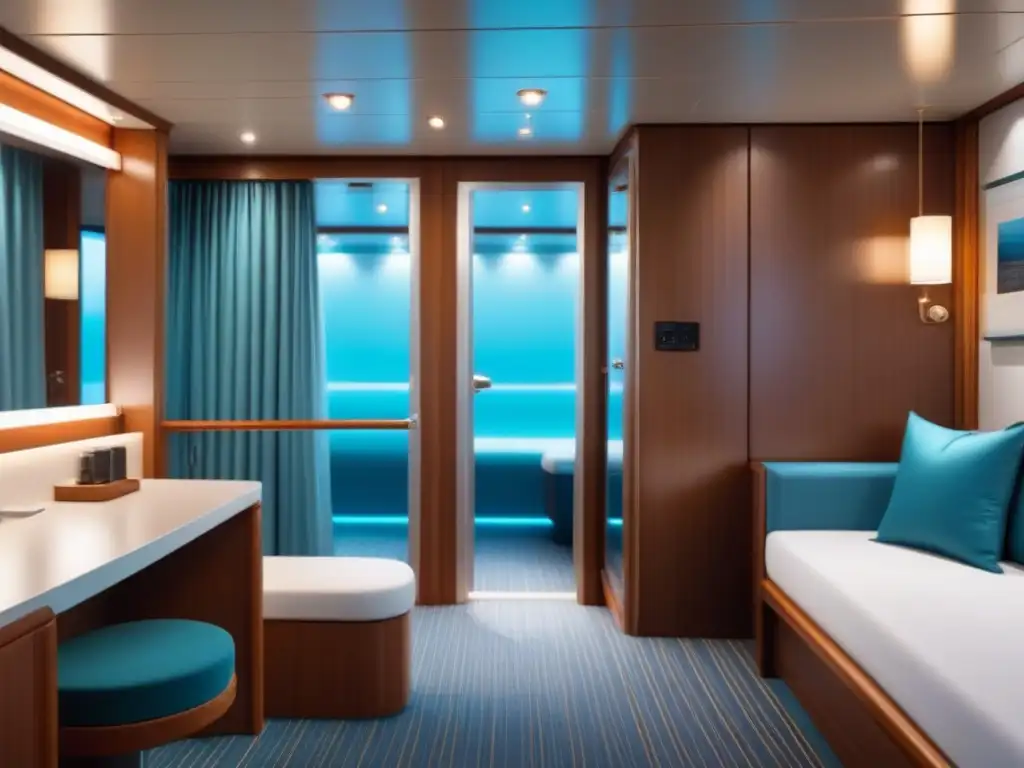 Una lujosa cabina accesible en cruceros, con diseño contemporáneo y detalles para personas con movilidad reducida