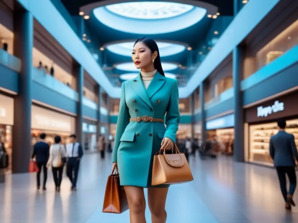 Un lujoso centro comercial en Hong Kong con diseño moderno y elegantes compradores