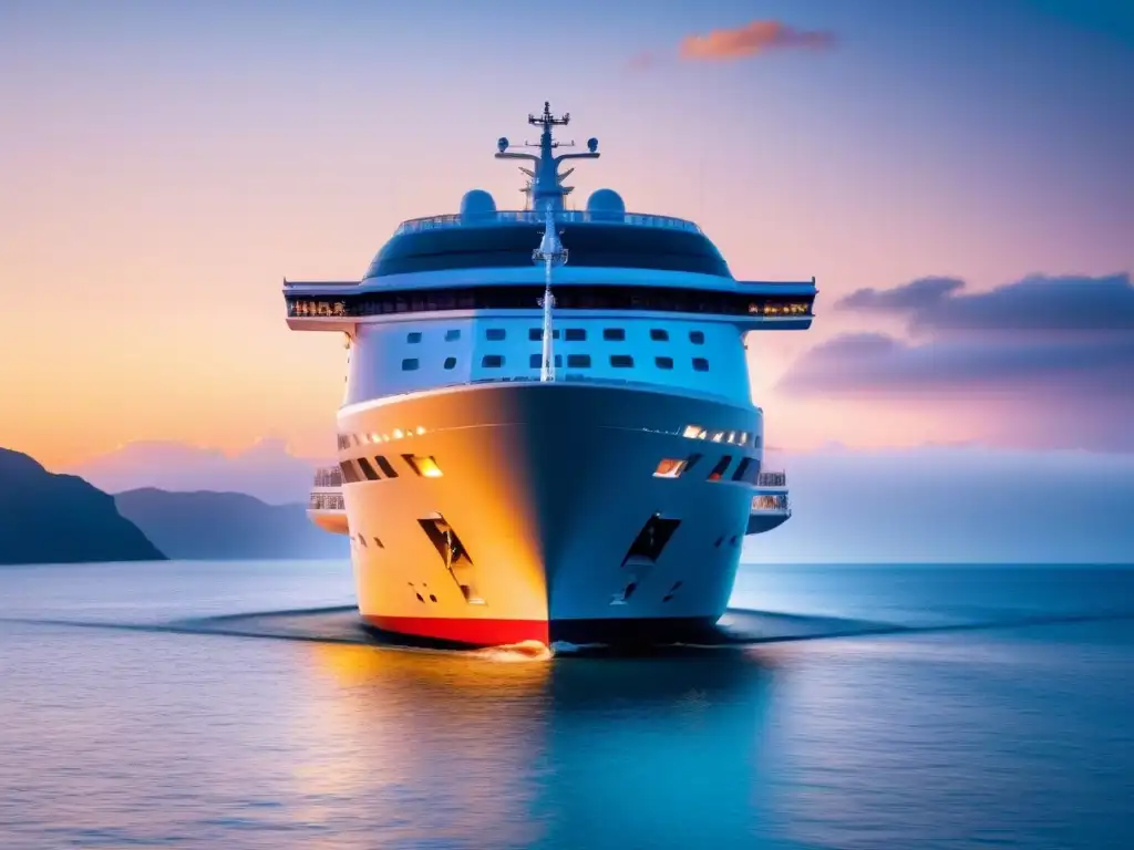 Un lujoso crucero en aguas cristalinas al atardecer, evocando las Experiencias de bienestar en cruceros