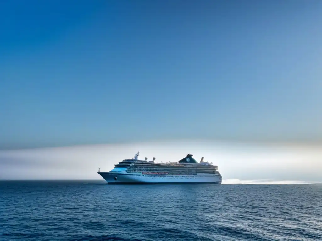 Un lujoso crucero navegando en aguas tranquilas bajo un cielo azul, en un diseño moderno y minimalista