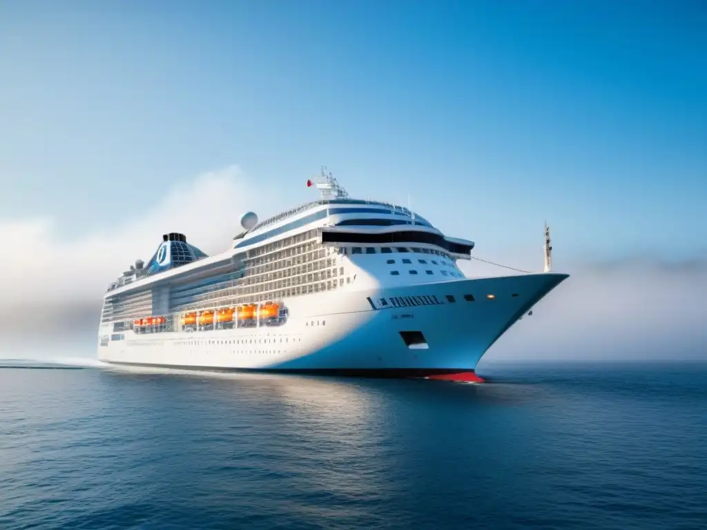 Crucero de lujo navegando en aguas tranquilas Un lujoso crucero navegando en aguas tranquilas bajo un cielo azul