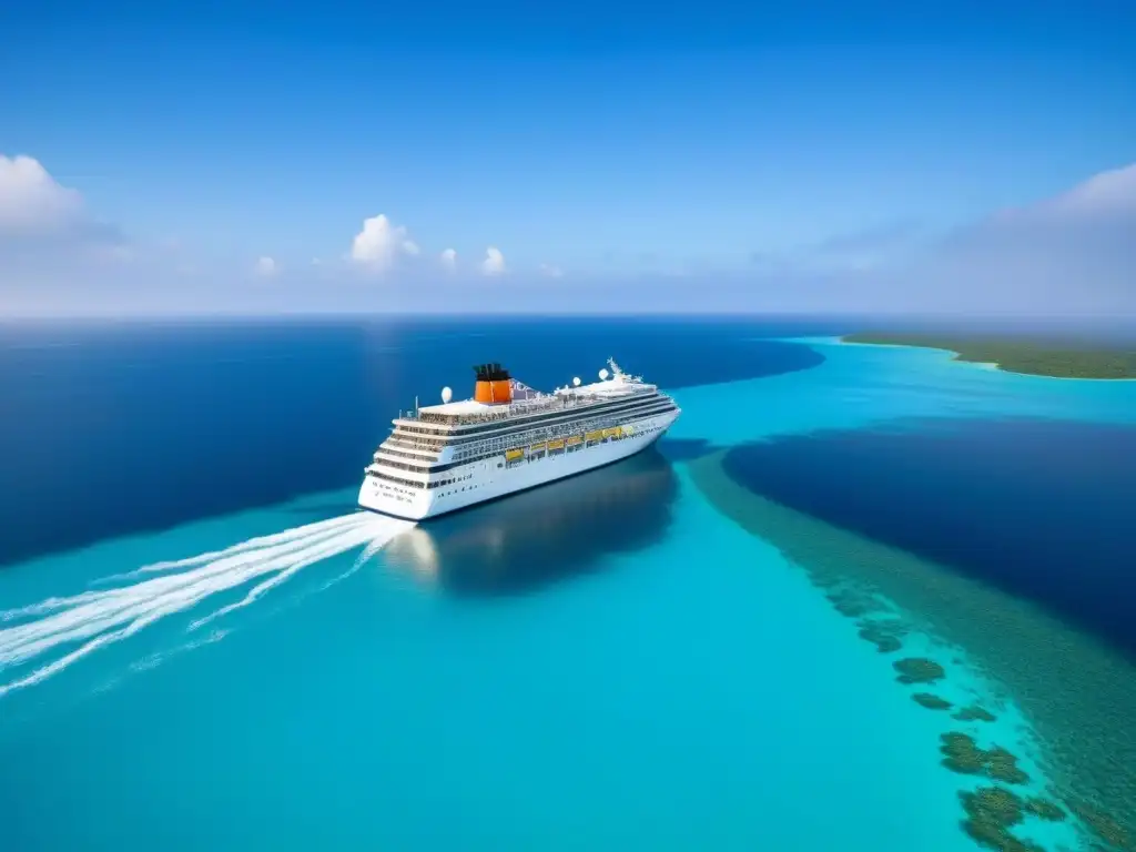 Un lujoso crucero surca aguas turquesas cristalinas bajo un cielo despejado, reflejando el minimalismo blanco de las mejores compañías cruceros lujo