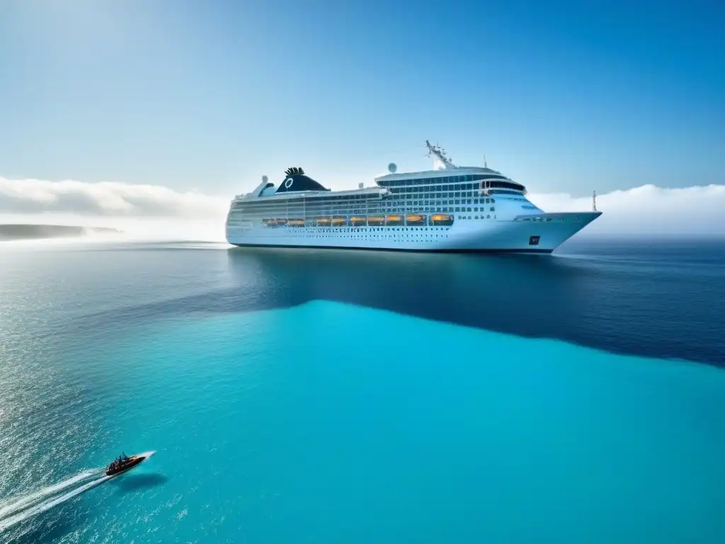 Un lujoso crucero surcando aguas turquesas bajo un cielo despejado