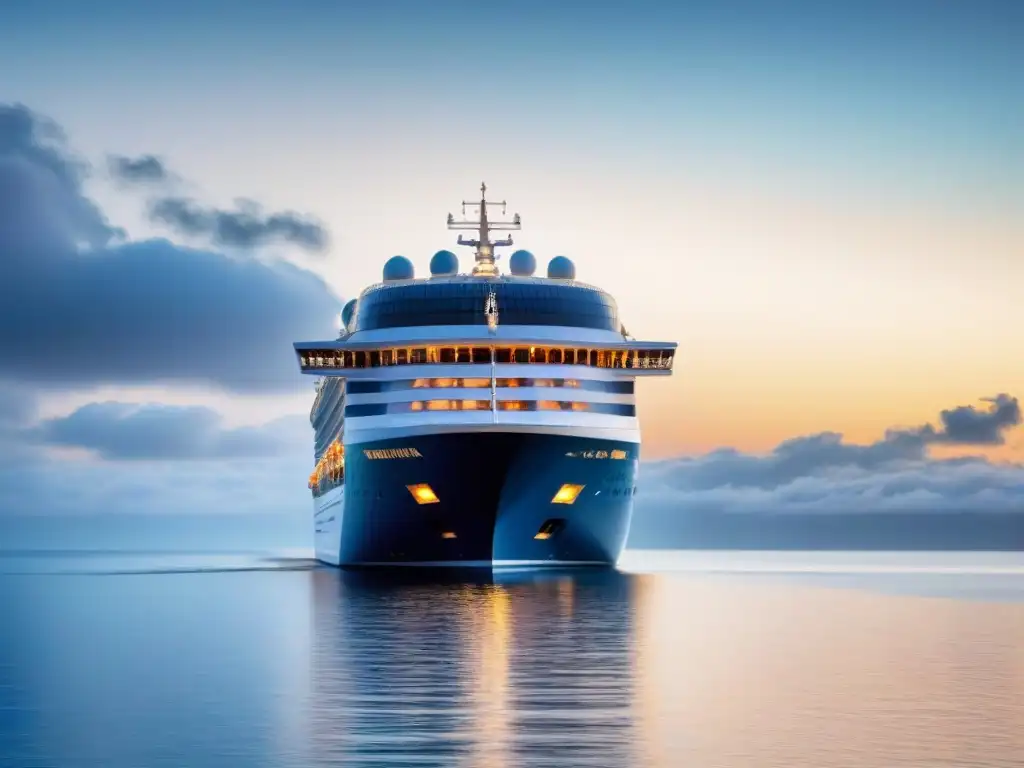 Un lujoso crucero al atardecer en aguas cristalinas