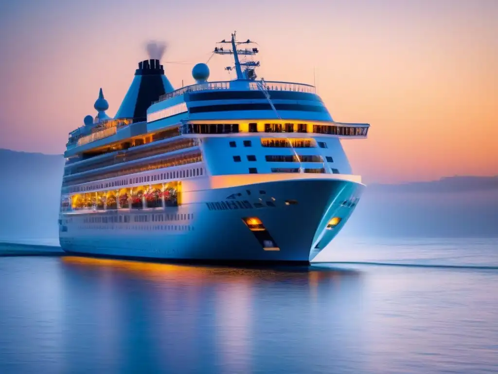 Un lujoso crucero al atardecer con detalles criptográficos sutiles