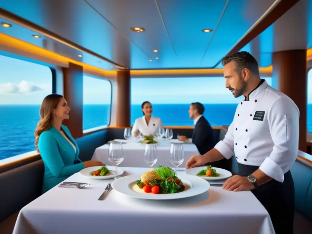 Un lujoso crucero con gastronomía sostenible y elegante ambiente marino