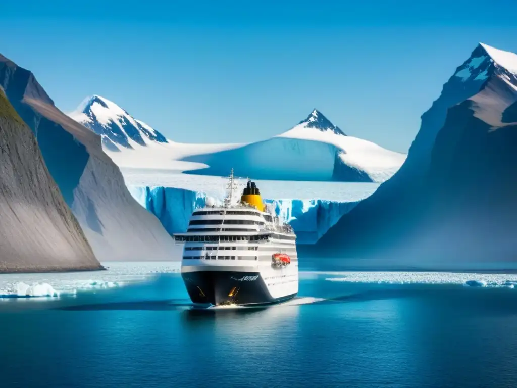 Un lujoso crucero navegando entre glaciares y montañas nevadas en el Ártico