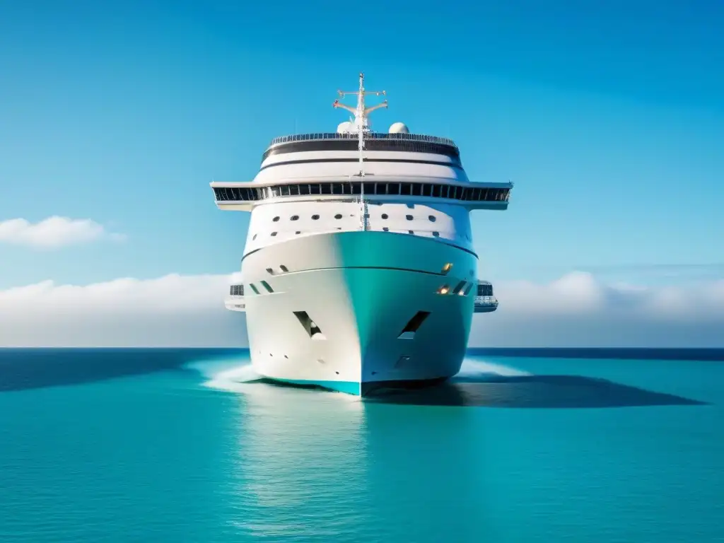 Un lujoso crucero moderno navega en aguas cristalinas bajo un cielo despejado