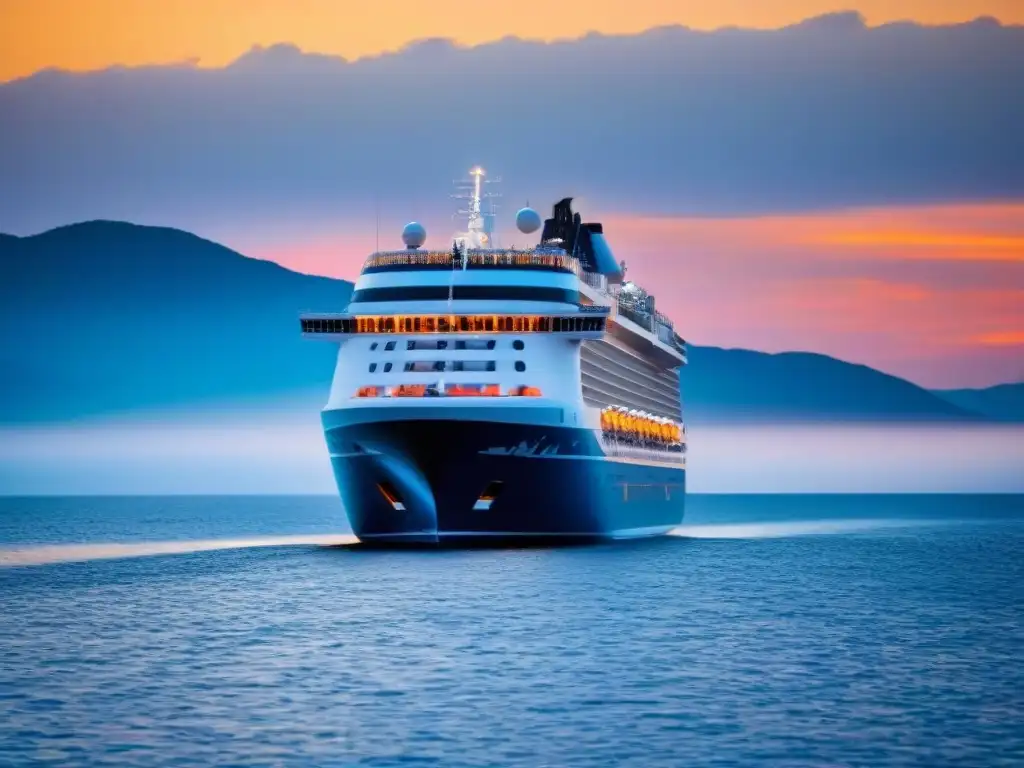 Un lujoso crucero temático para enófilos navegando al atardecer en aguas tranquilas