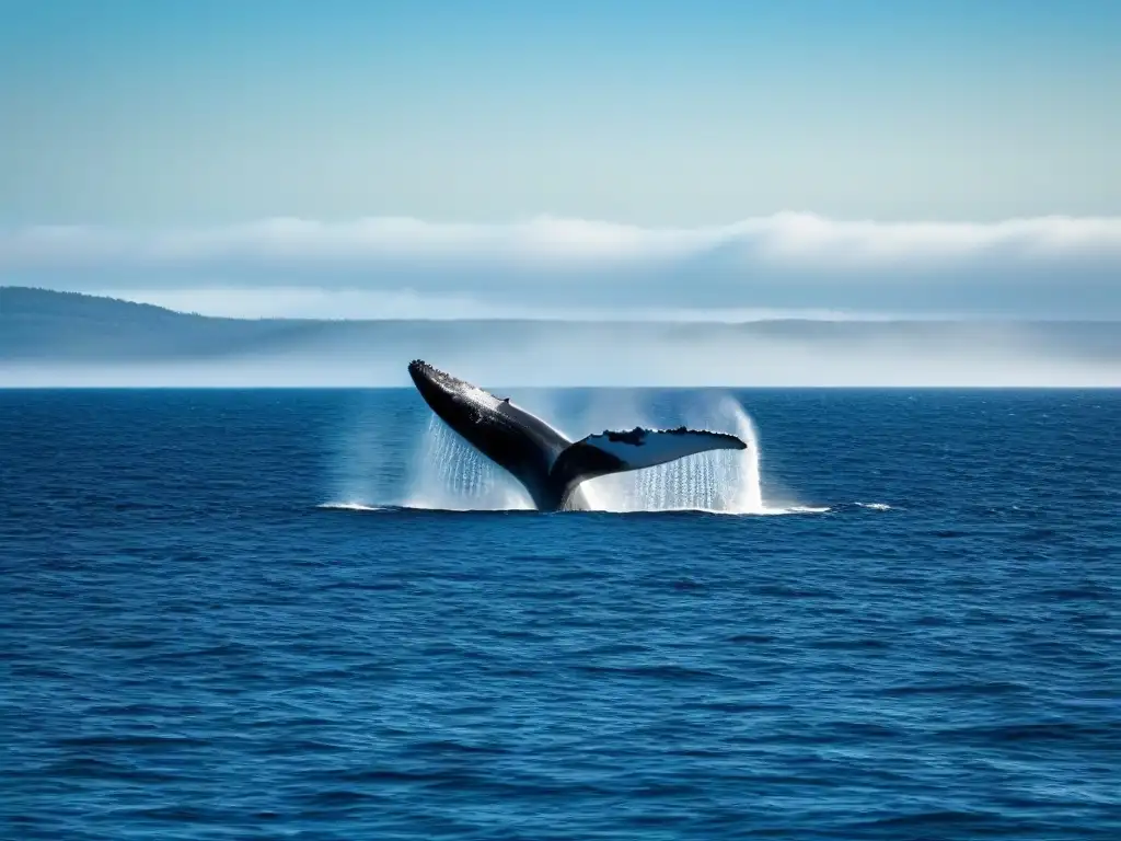 Majestuosa ballena azul en un vasto océano, rodeada de vida marina