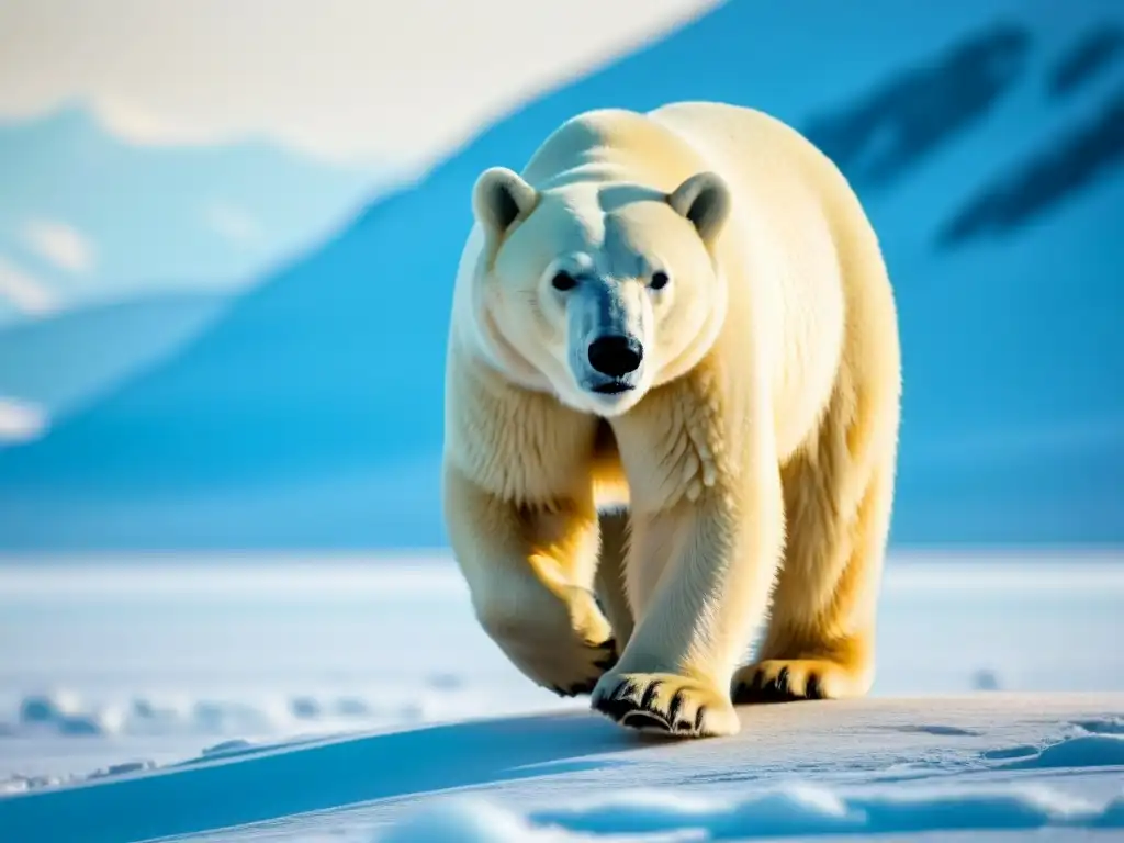 La majestuosidad de un oso polar caminando sobre el hielo ártico, en un paisaje gélido