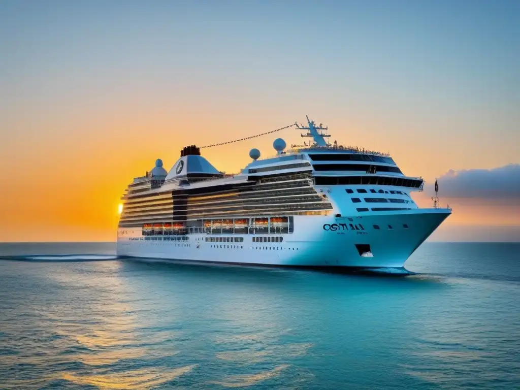 El majestuoso barco de Costa Cruceros en alta mar, capturando la esencia italiana en un atardecer dorado