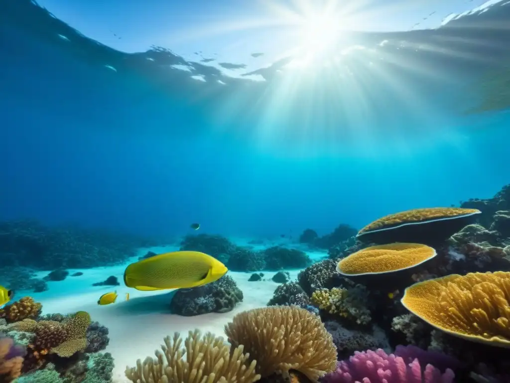 Un majestuoso crucero anclado cerca de arrecifes de coral vibrantes, habitados por peces de colores