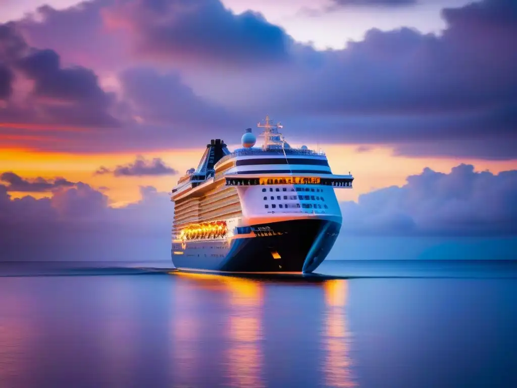 Crucero de lujo al atardecer: elegancia y serenidad Un majestuoso crucero al atardecer