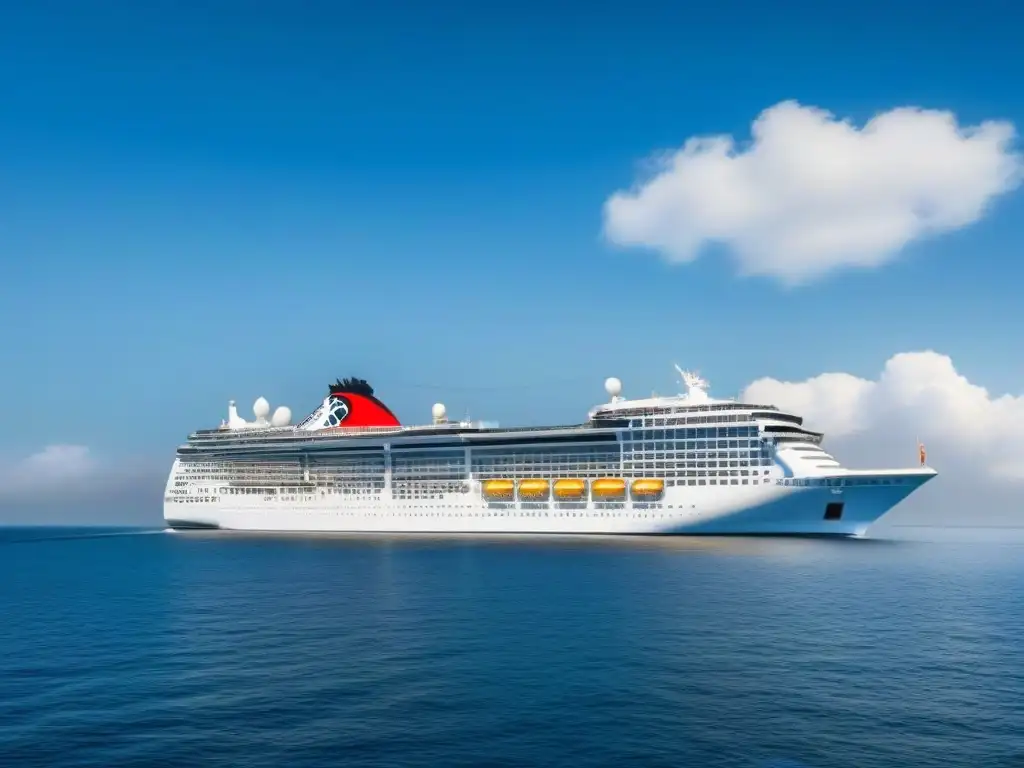 Un majestuoso crucero navegando bajo un cielo azul, transmitiendo calma y lujo para las Mejores tarifas cruceros familiares numerosas