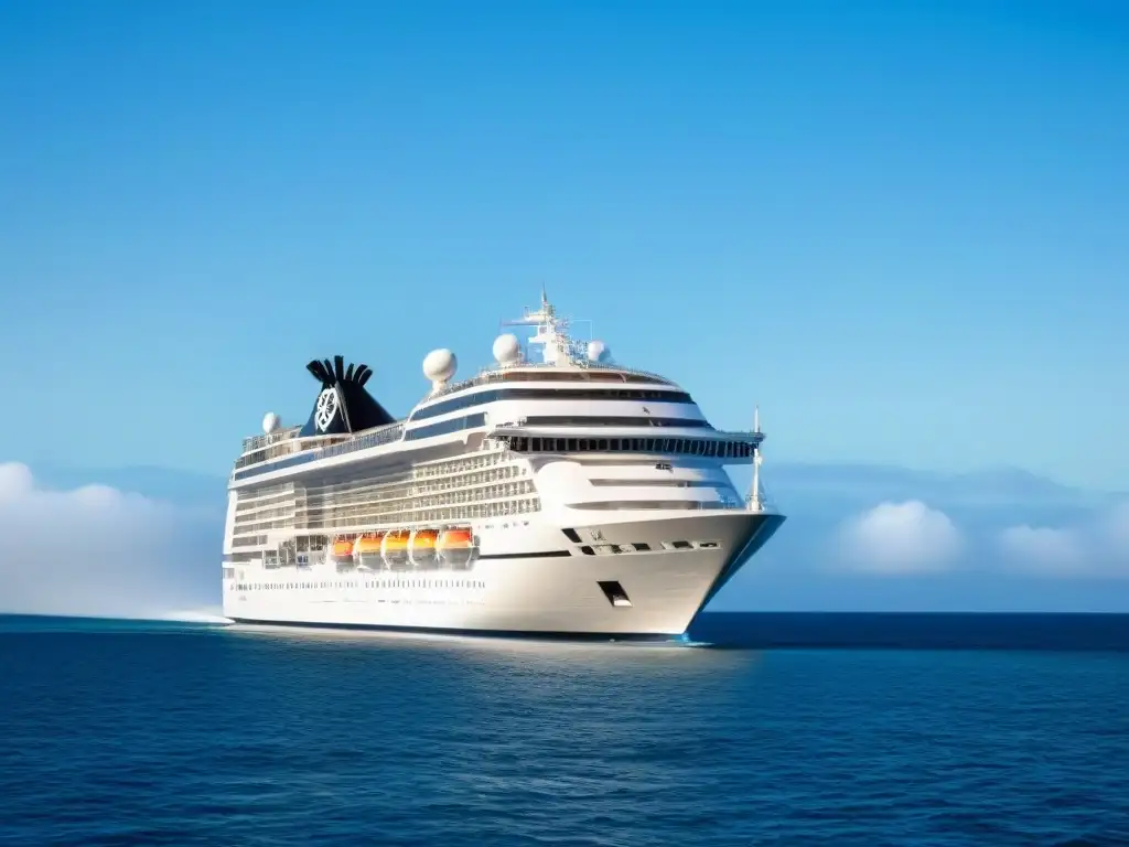 Un majestuoso crucero de lujo navegando en aguas cristalinas bajo un cielo despejado