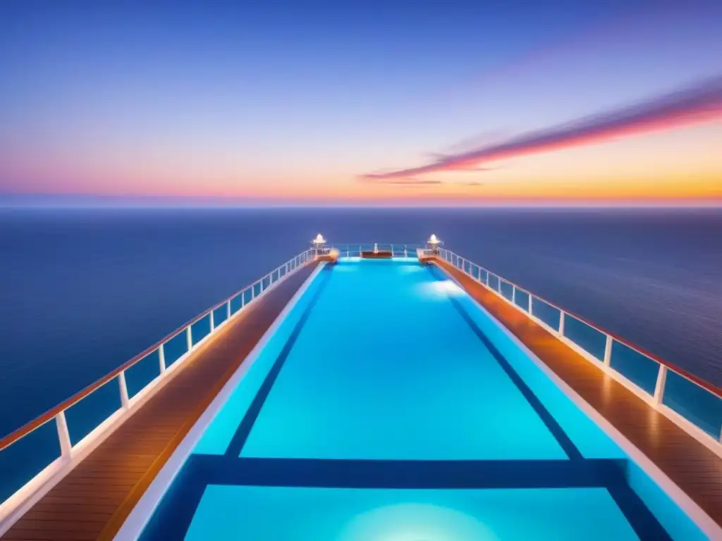 Un majestuoso crucero de lujo al atardecer con amenidades premium flotantes